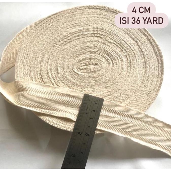 

[BISA COD] Pita katun twill tape / label katun 4 cm isi 36 yard / Pita jahit