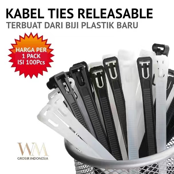 

TERMURAH Kabel Ties Releasable Cable Tie 7.2x300mm Kabel Ties Buka Pasang Code 1190