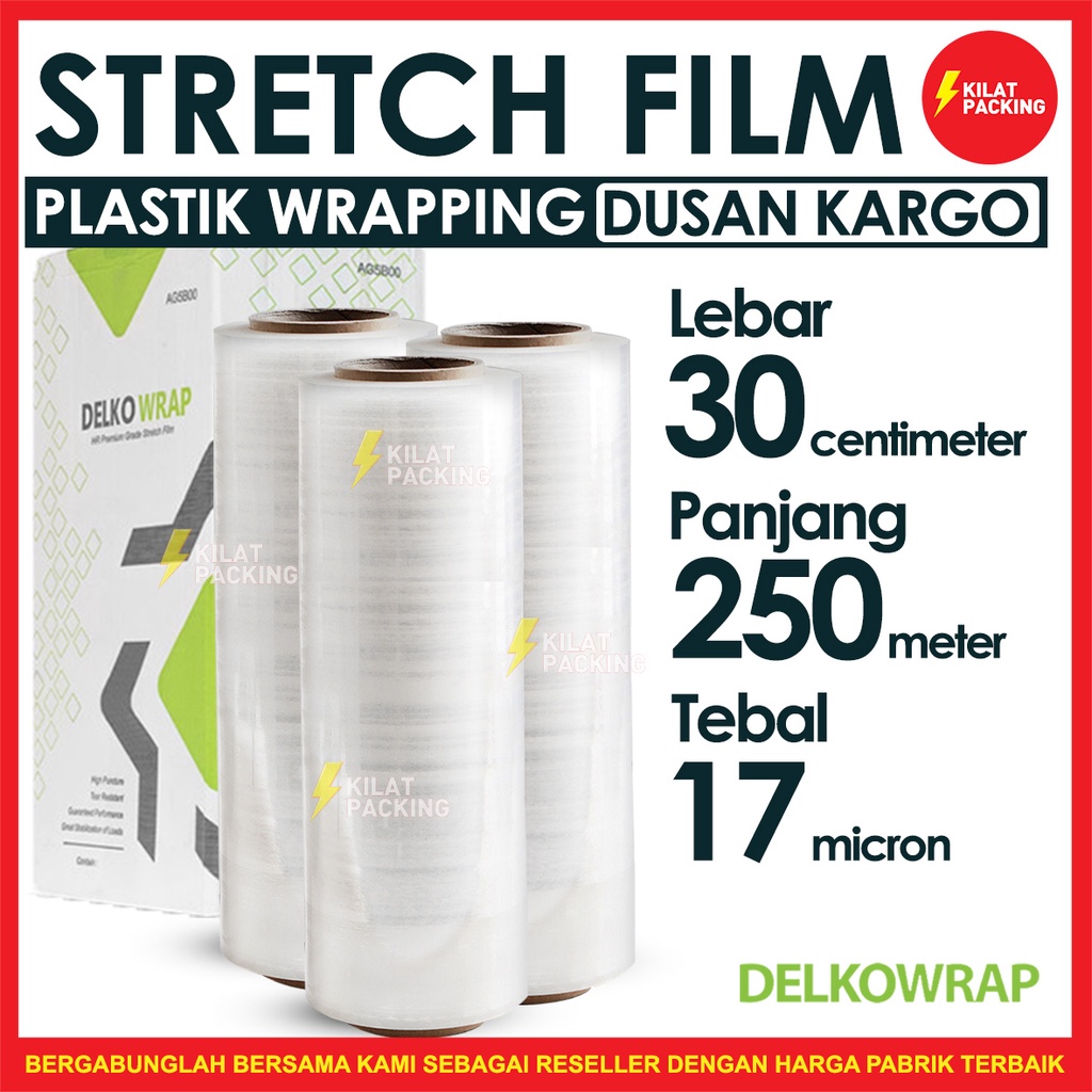 

Stretch Film Bening 30 CM x 250 M Plastik Wrapping Delkowrap Dus 12 Roll
