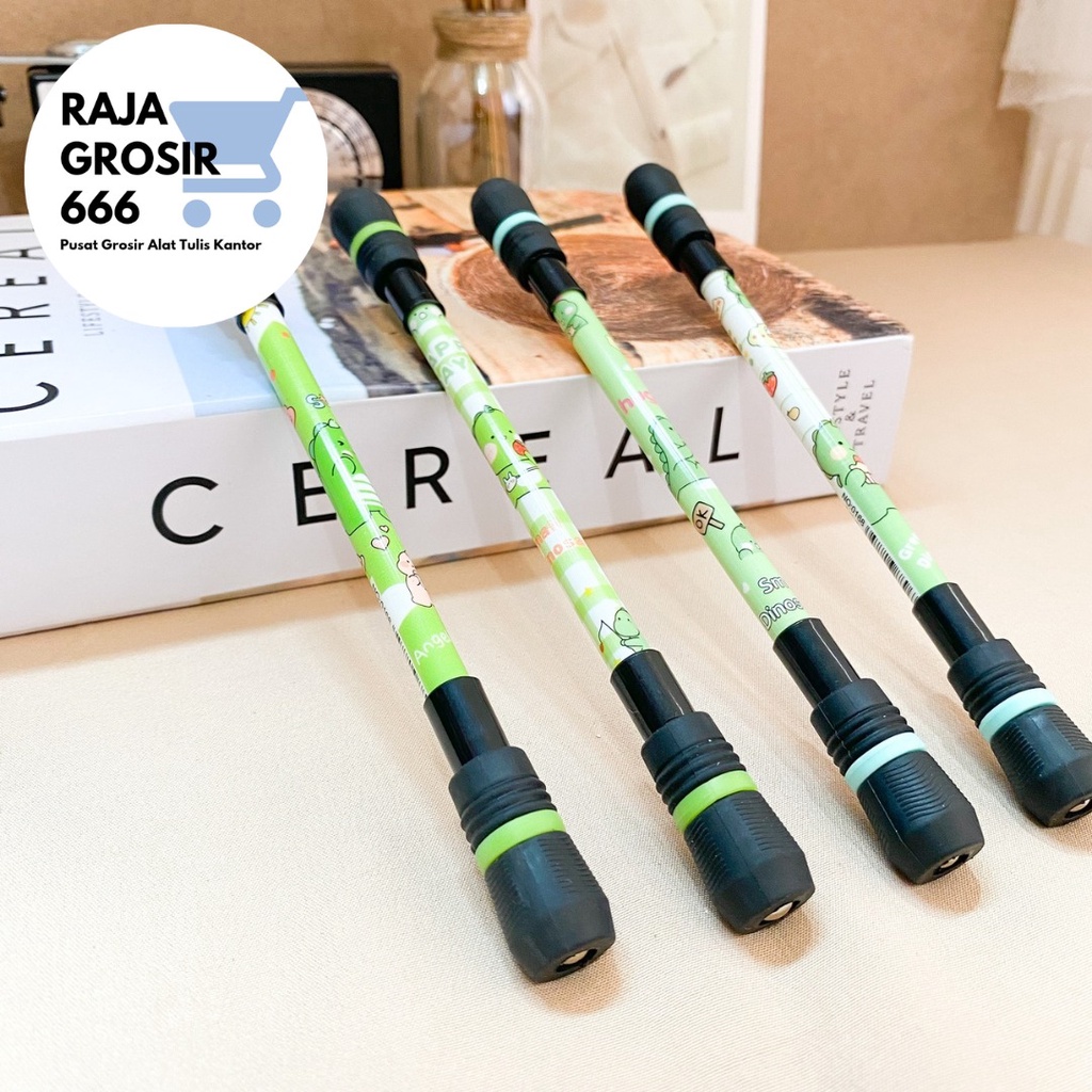 

pulpen tongkat putar magnet DINO HIJAU pen bolpen kreatif spinner lucu