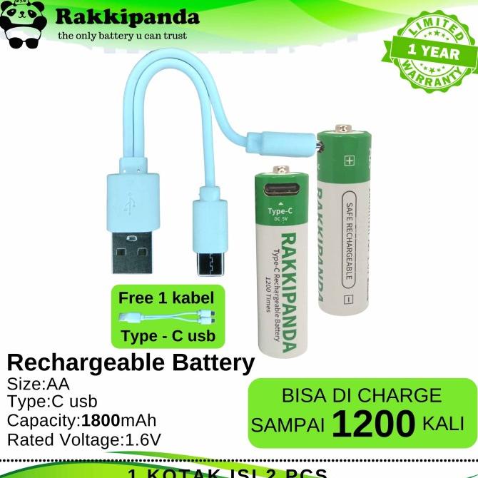 Rakkipanda Baterai Type-C USB Rechargeable ukuran AA