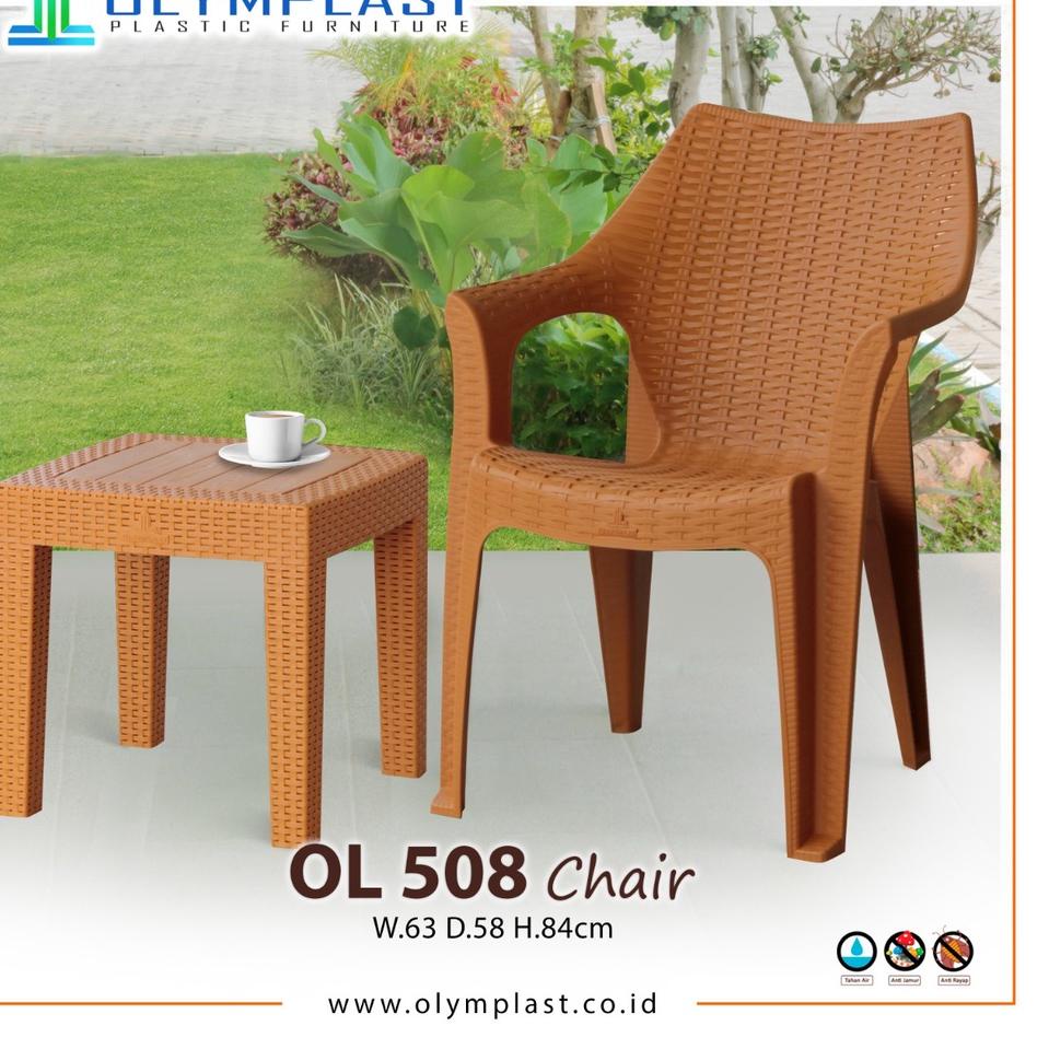 Booming set kursi santai dan meja plastik Rotan OL 508 Olymplast Kursi Taman Kursi Outdoor murah
