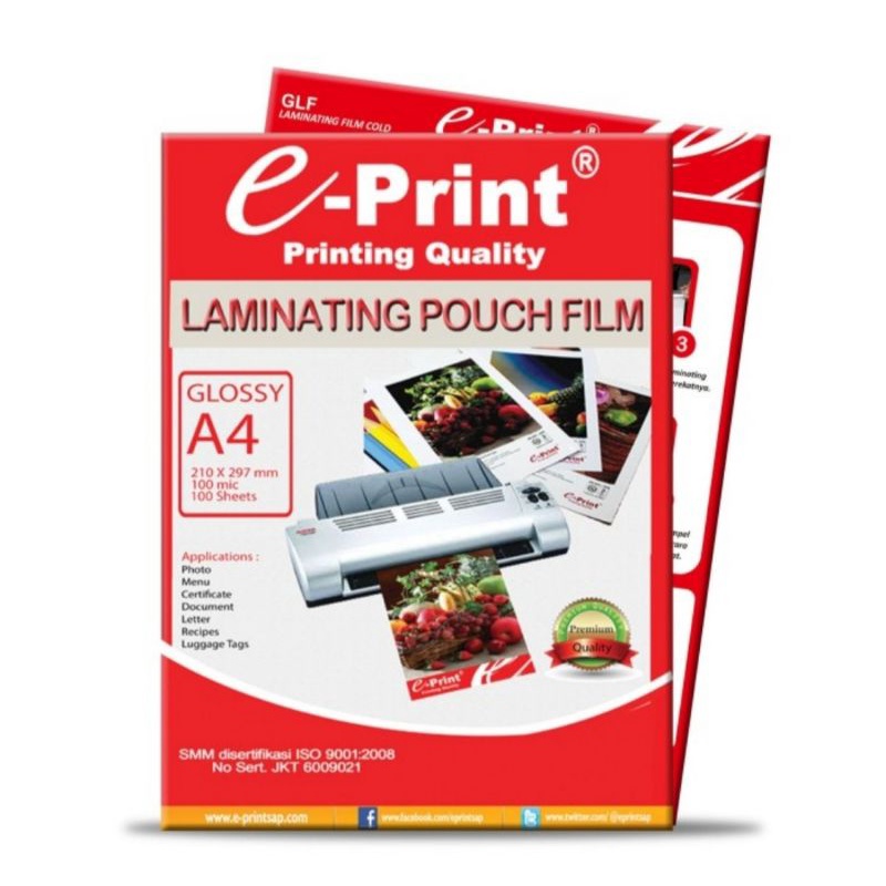 

Plastik Laminating E-Print Laminating Pouch A4 100 Micron