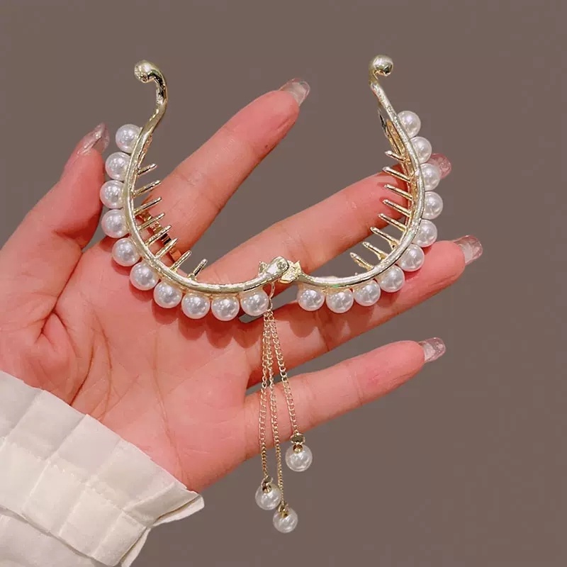 Korea Mutiara Berlian Imitasi Rumbai Jepit Rambut/Perempuan Ponytail Tinggi Ambil Klip Rambut Hiasan Kepala