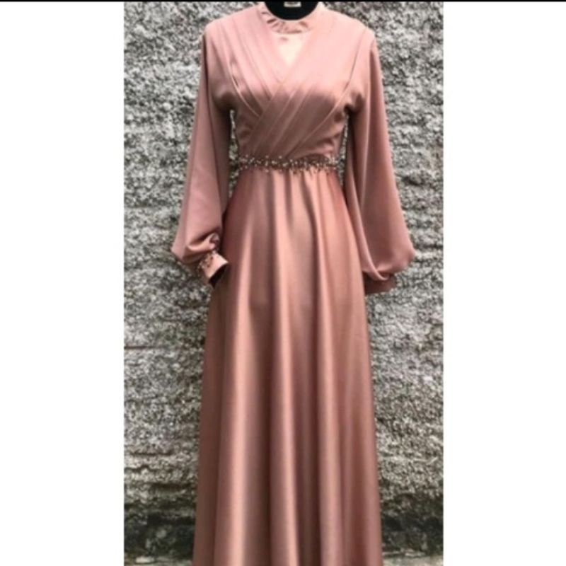 Dress satin Gaun pesta gaun kondangan