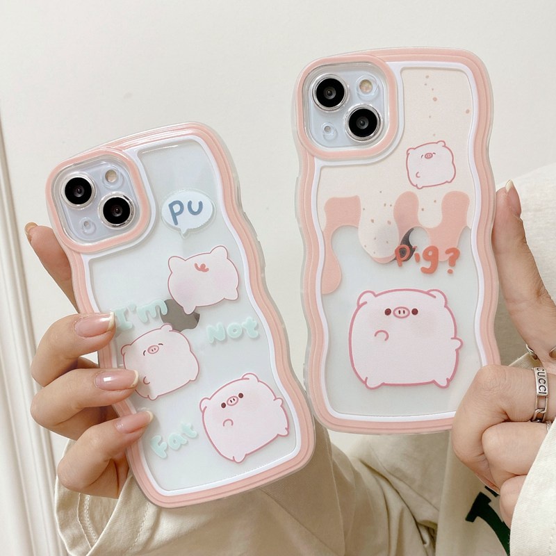 Cute！Pink Little Pig Wave Soft Case iP iPhone 6 6S 7 8 + Plus SE 2020 11 12 13 INS Clear Casing Apple