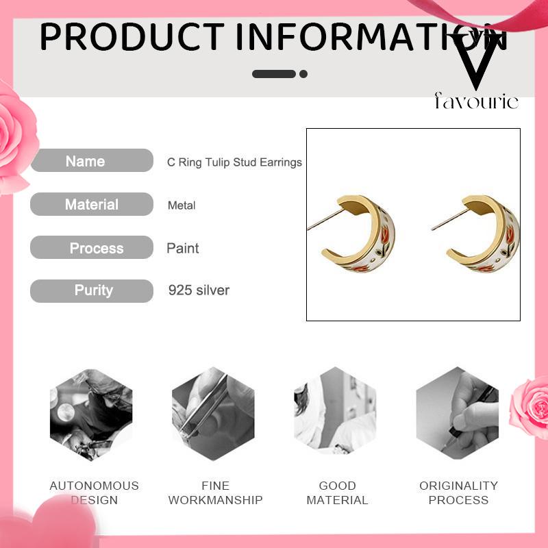 CODCODRetro Musim Semi Tulip Lingkaran C Cincin Gaya Hong Kong s925 Sterling Silver Stud Earrings-FA-FA