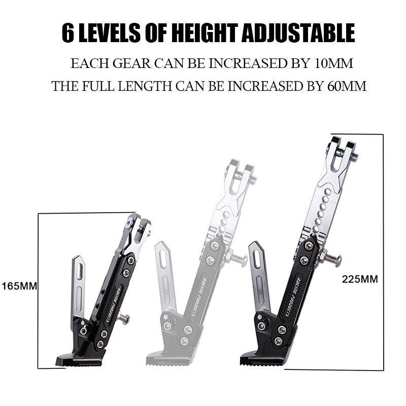 Sepeda Motor Tinggi Disesuaikan Side Stand Foot Bracket Kickstand Tripod CNC Aluminium Alloy Kick Side