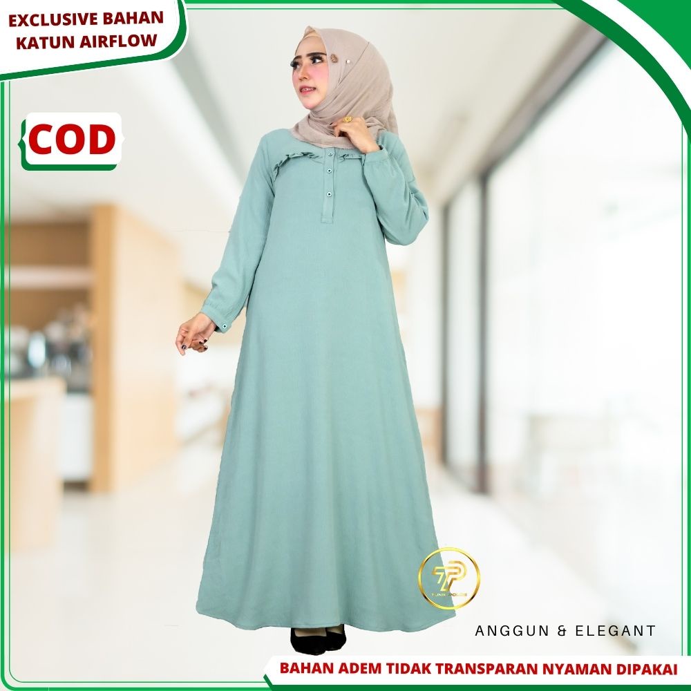 Baju Gamis Wanita Remaja Polos Bahan Katun Crinkle Premium Adem Warna Putih Salem Elegan Terbaru Kan