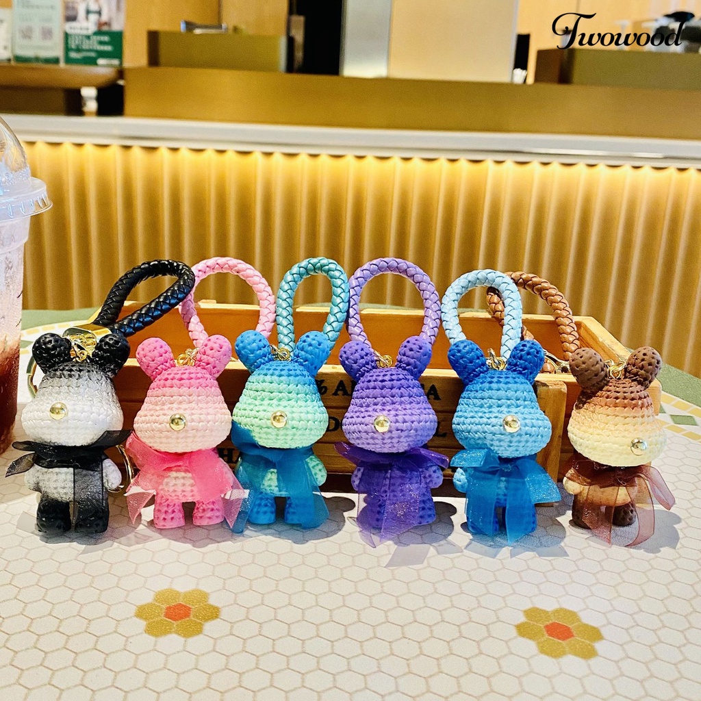 Twowood Bunny Keychain Gradient Color Kartun Stainless Bell Rainbow Colors Menghias Bow-knot Telepon Mobil Pasangan Hadiah Bunny Bag Pendant Koleksi Supply