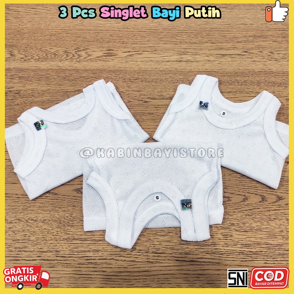 3Pcs Singlet Putih Bayi Newborn SNI