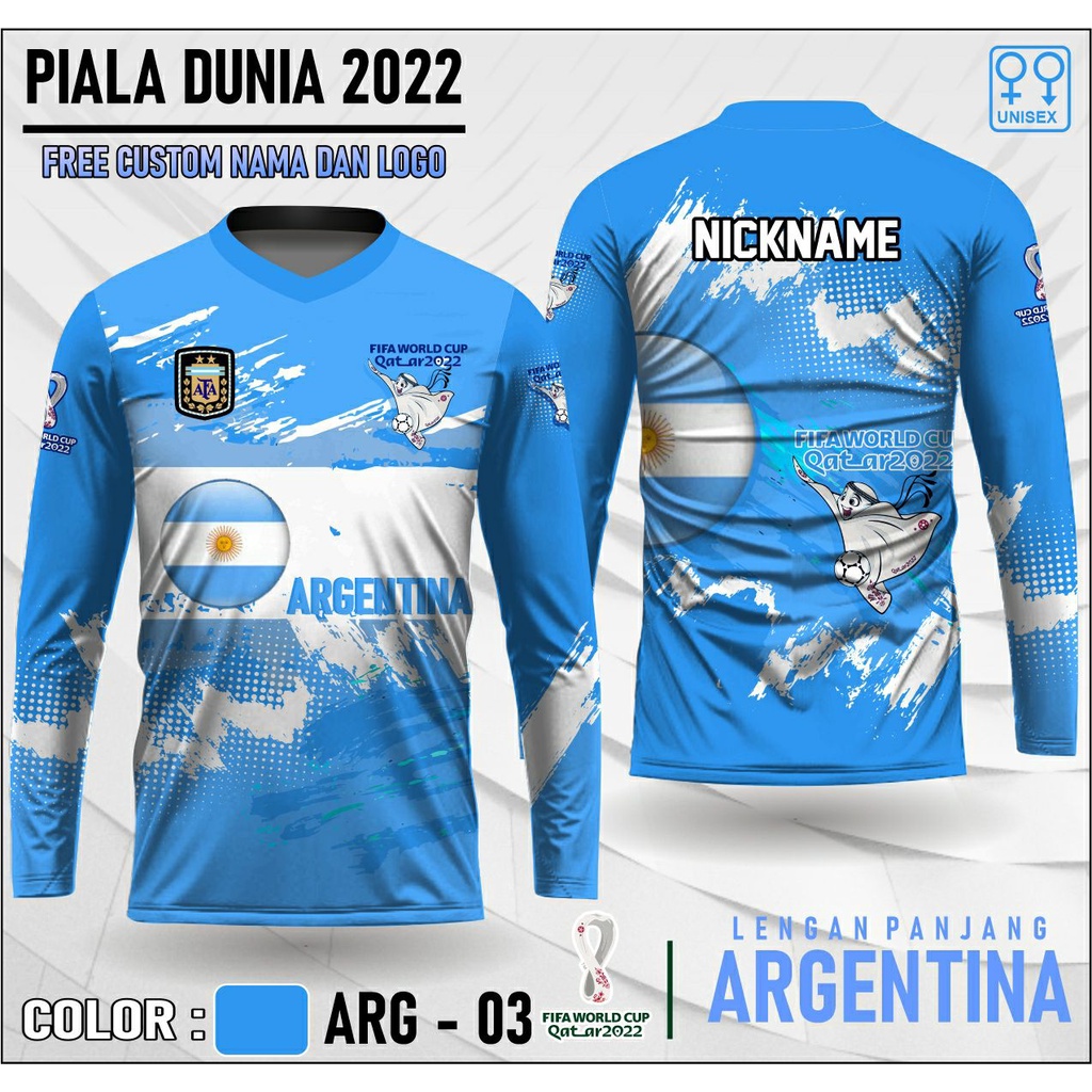 Baju piala dunia qatar 2022 team argentina kaos jersey bola tim argentina lengan panjang