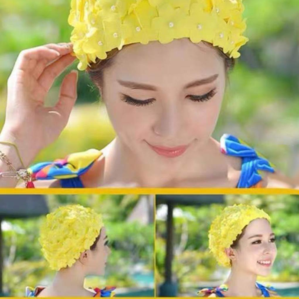 Topi Renang Pola Bunga Mutiara Dekorasi Hats Portable Vintage Hair Cap Aksesori Olahraga Air Rumah Indoor Outdoor Gym