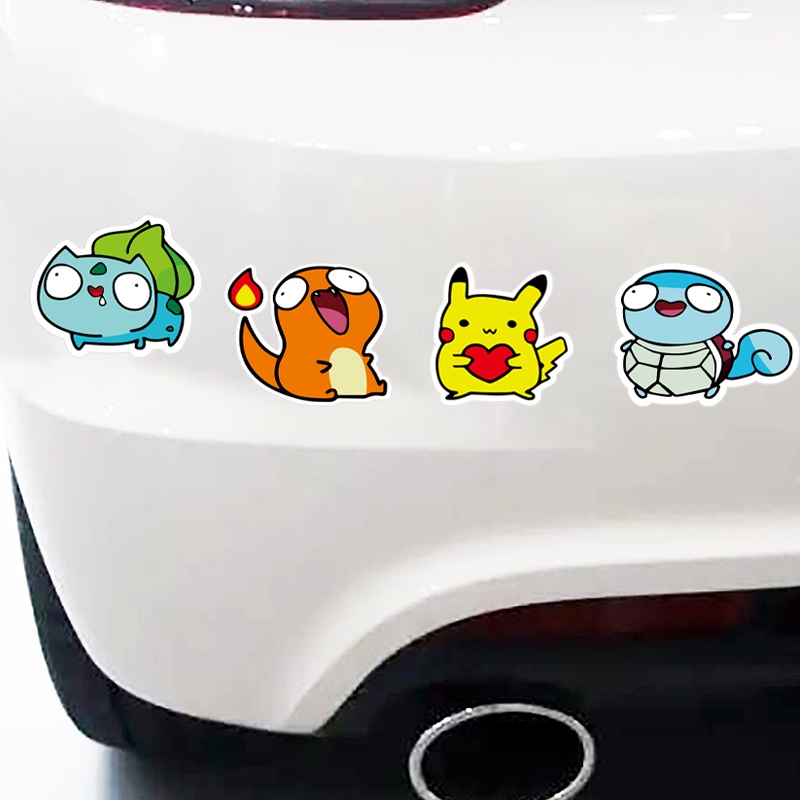 Pikachu Squirtle Psyduck Psyduck Charmander Bulbasaur Stiker Reflektif Pokémon Kartun Mobil Sepeda Motor Kartun Lucu Versi Q Stiker Decal Dekoratif Tahan Air