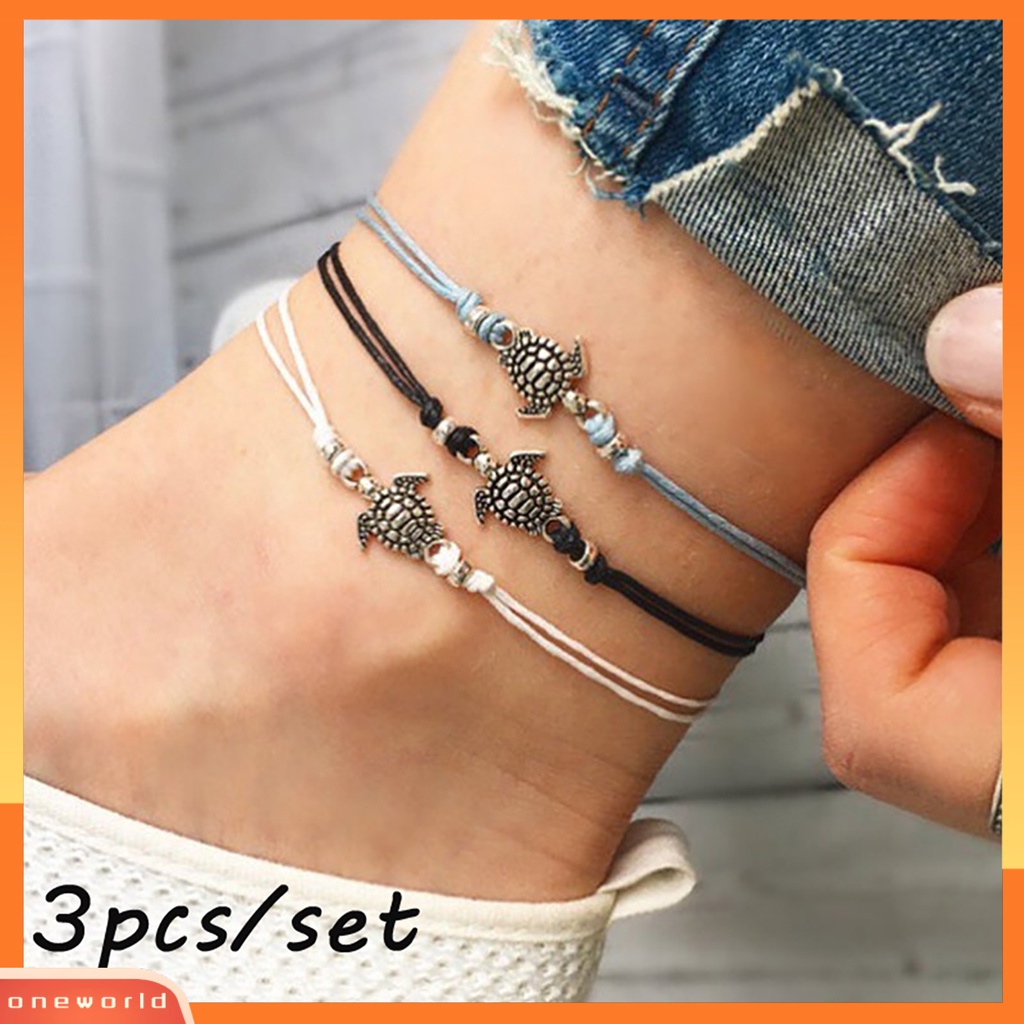 [WONE] 3pcs Liontin Kura-Kura Wanita Mix Warna Gaya Anklet Foot Rantai Untuk Pesta