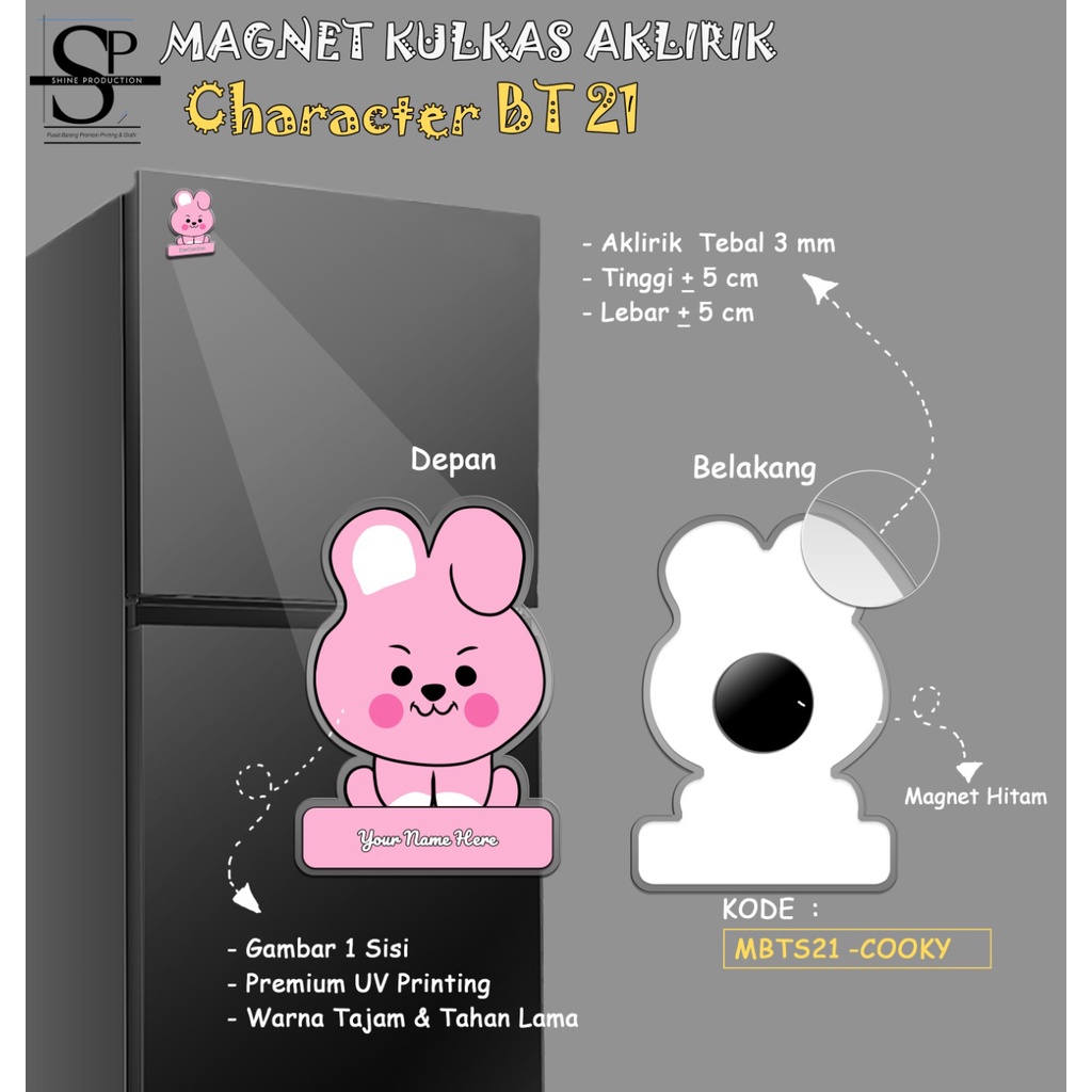 Magnet Kulkas Karakter BT21 Custom Nama