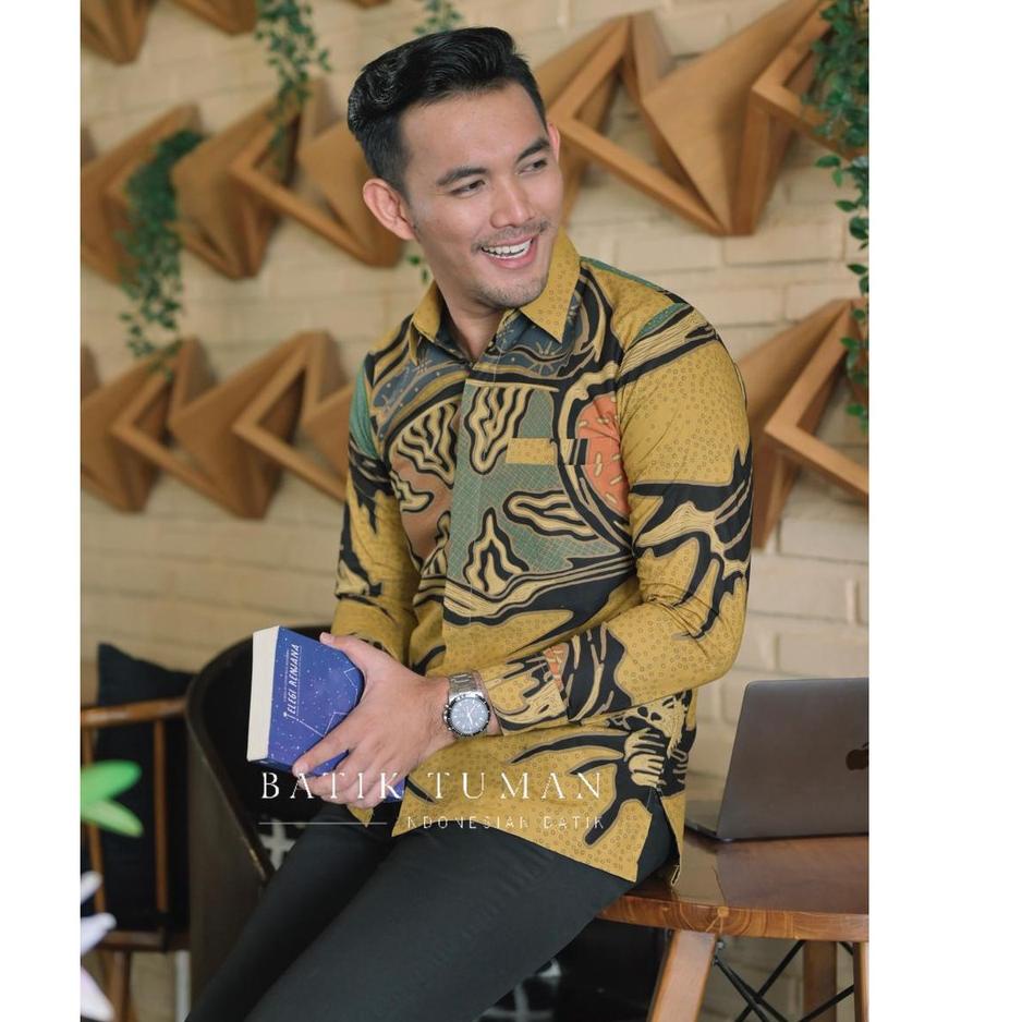 Sale Terbatas (SLIMFIT & REGULER) PONDRAKARNA Kemeja Batik Pria Warna Kuning Pastel Batik Mega Mendu