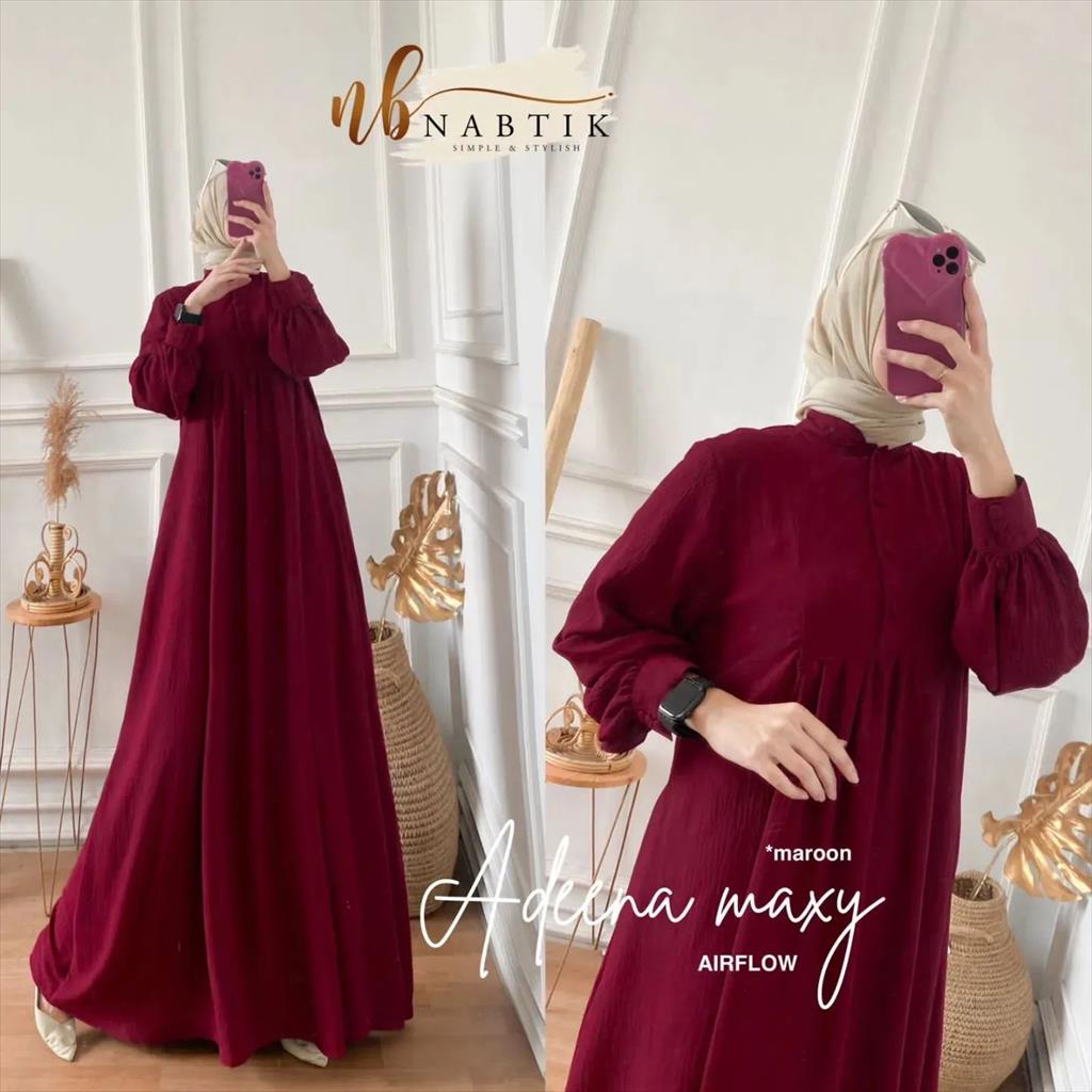 Gamis Wanita Terbaru Kekinian  Airflow Crinkle Polos Adeena Maxy