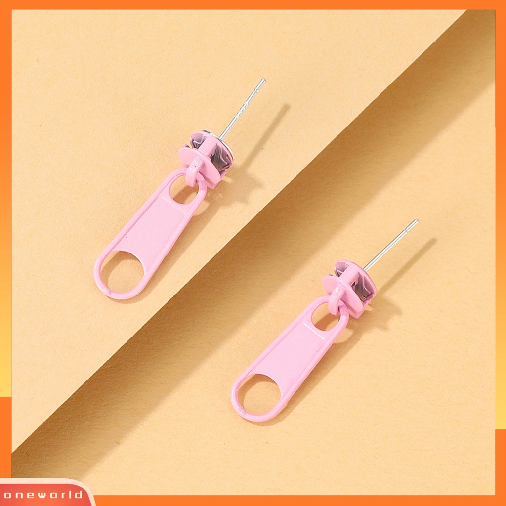 [WONE] 1pasang Anting Tusuk Bentuk Ritsleting Perhiasan Lapis Kartun Warna Permen Ear Studs Untuk Pesta