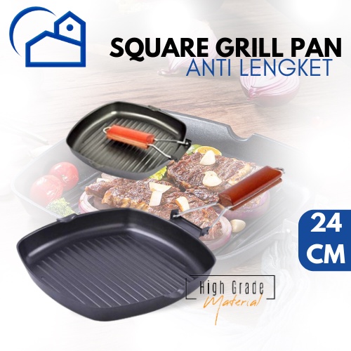 Square grill pan 24cm - teflon wajan frypan anti lengket lipat 2602