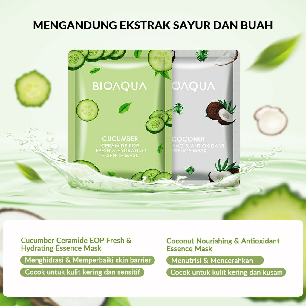 BIOAQUA Masker Sheet Mask Vegetables and Fruits Series Natural Plant Essence Face Mask Masker  Jerawat/Hydrating/Brightening