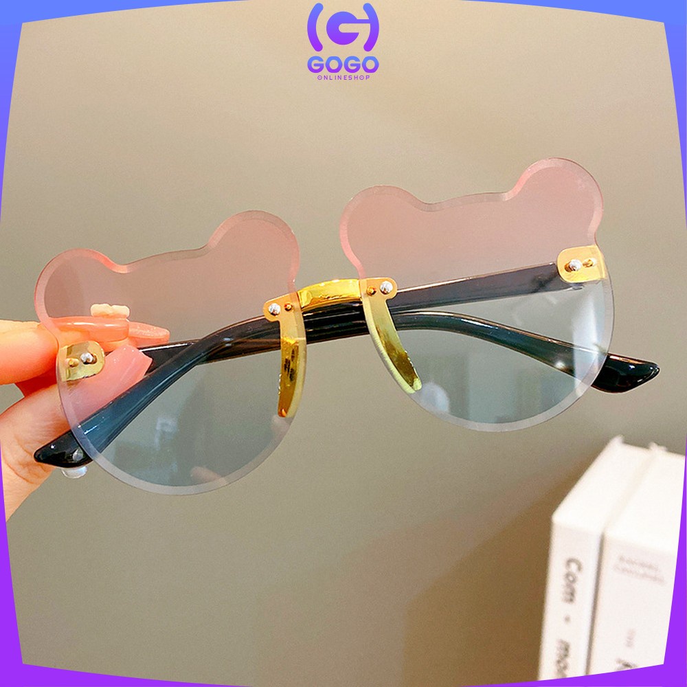 GOGO-C672 Kacamata Beruang Hitam Anak Bayi Kaca mata Bear Shape Gaya Korea Sunglasses Kids Fashion Tanpa Bingkai Kacamata Telinga Beruang