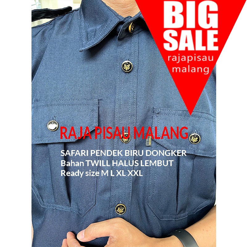 Baju Stelan Safari Satpam  Baju / Kemeja Safari Dongker Supir / Security High Twist Pendek 1 stel