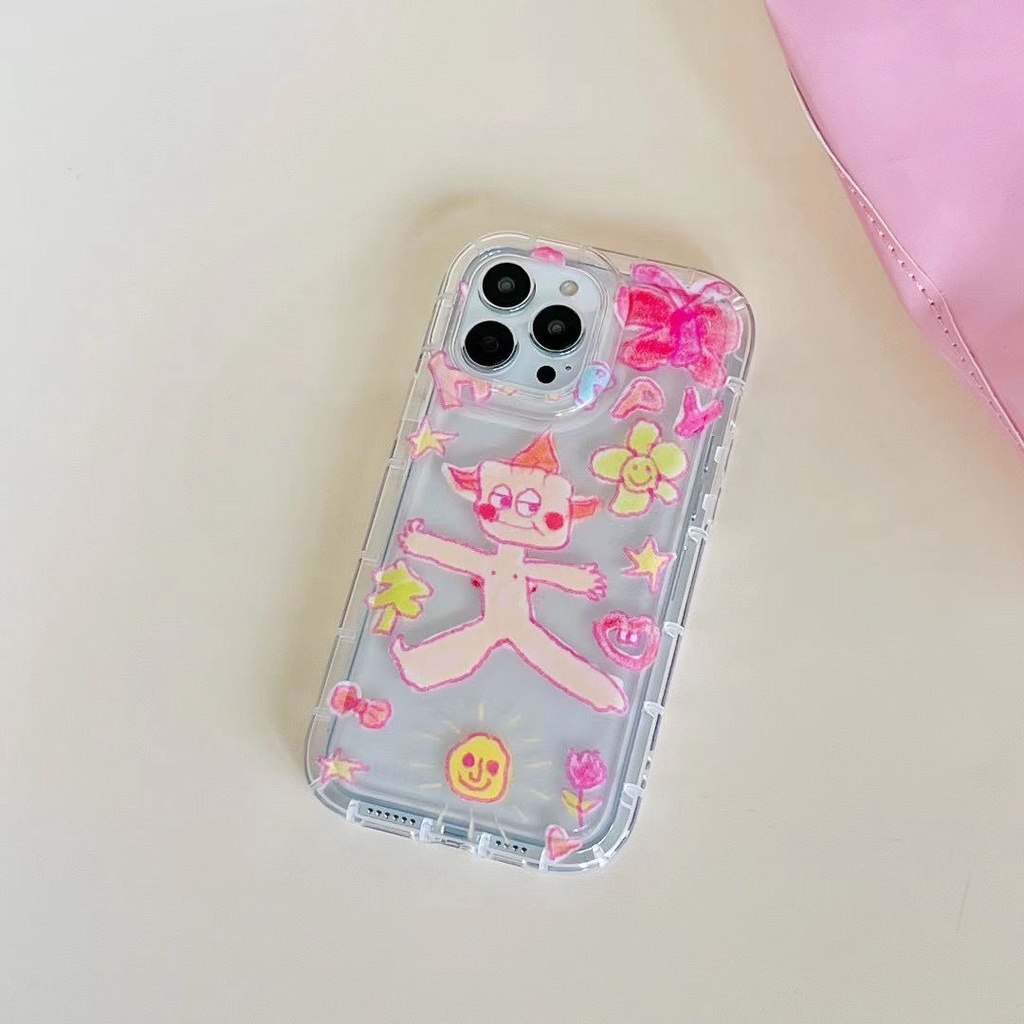 IPHONE Casing Ponsel Transparan Lembut Sunny Anak Lucu Kompatibel Untuk Iphone14 13 12 11 Pro XS Max X XR Shockproof Case7 8 6 6S Plus Cover TPU