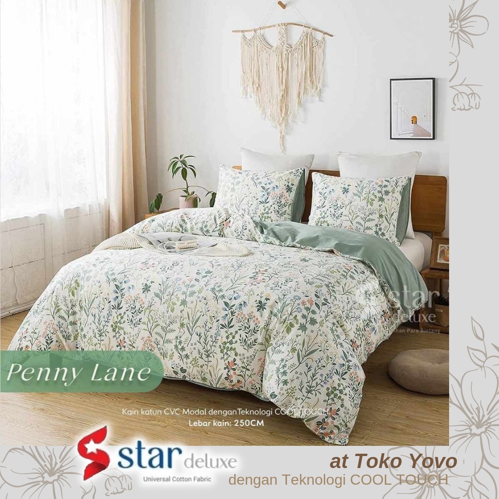 Sprei Katun Halus Star Penny Lane Daun Floral Hijau Mint Green Seprei