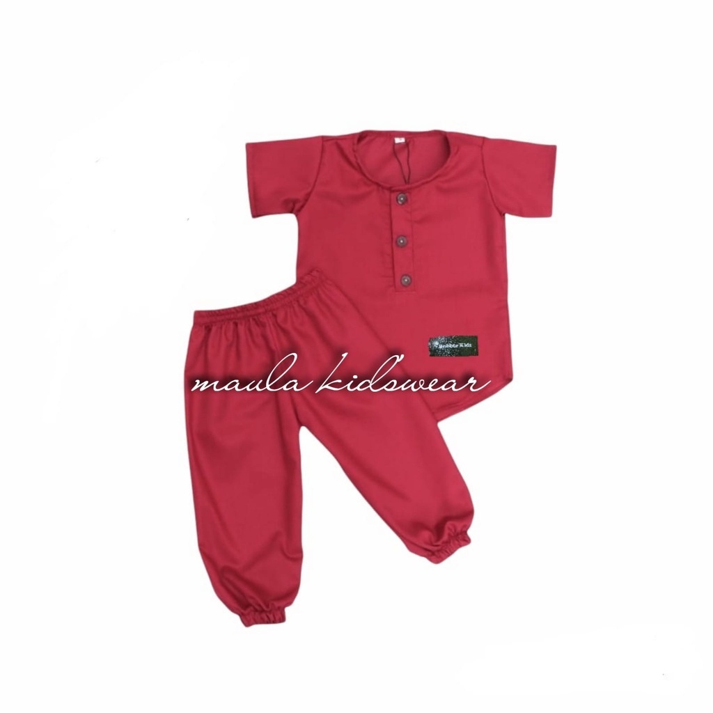 Setelan Koko Model Joger Anak Bayi Balita Fashion Muslim Katun Polos 0-2 Tahun maroon