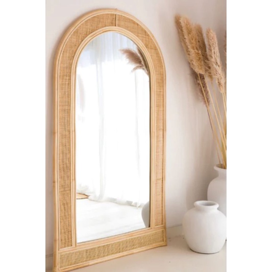 Standing mirror rotan webing cantik