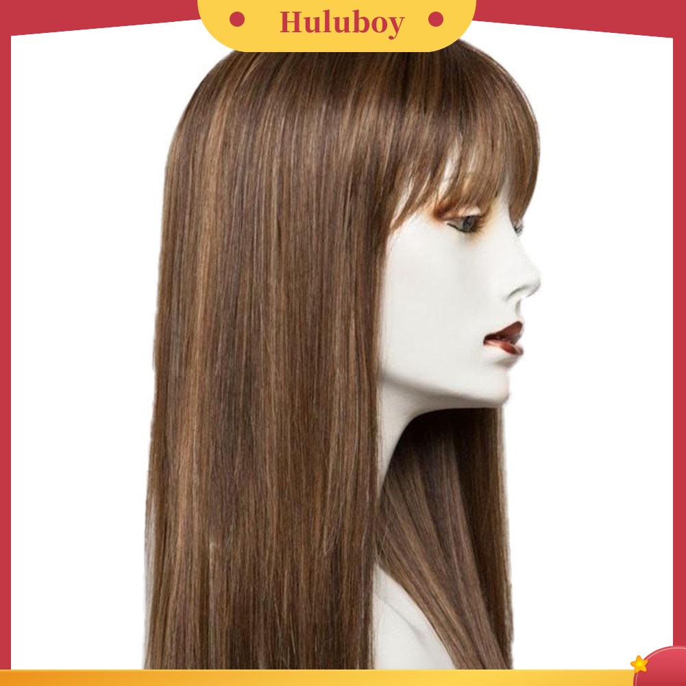 Wig Rambut Sintetis Model Panjang Lurus Warna Hitam Coklat Untuk Wanita