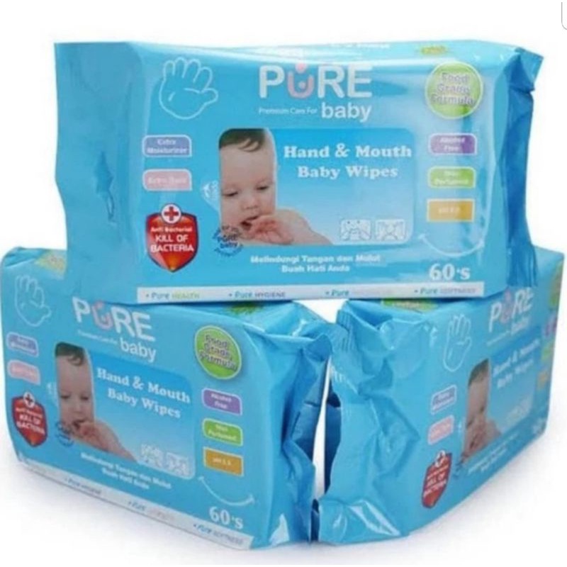 Premium Wipes PureBB Hand &amp; Mouth isi 60 sheets combo buy 2 get 1