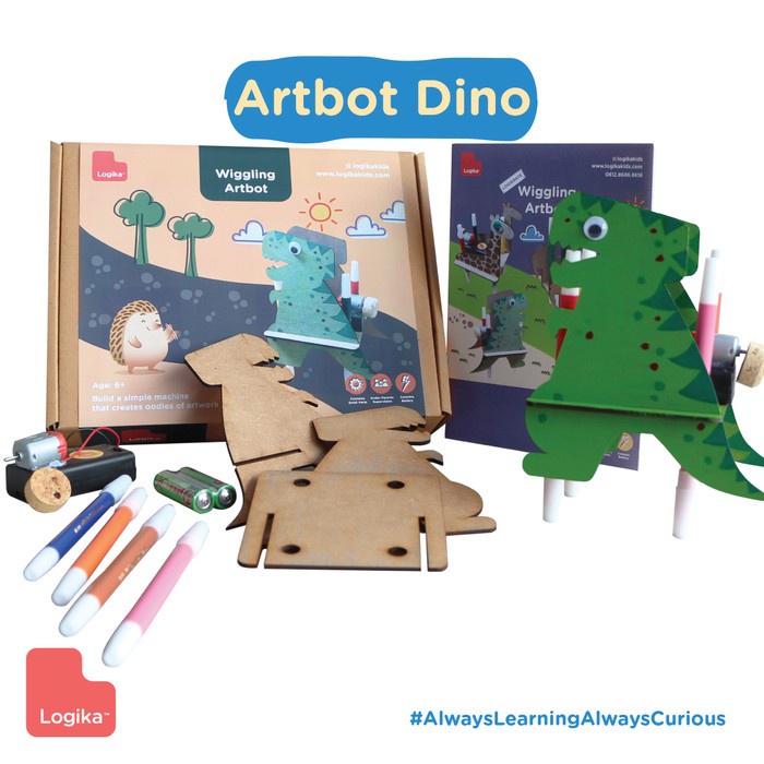 Logika Kids DIY mainan edukasi 6+ - Wiggling Artbot Dino (robot Dino)