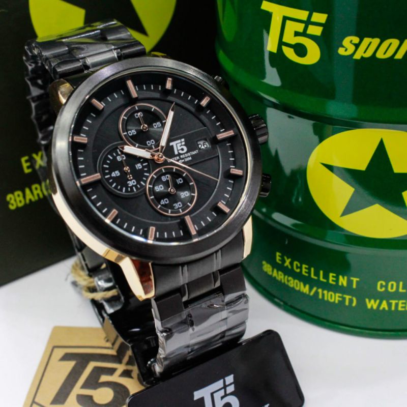 Jam tangan Original T5 chrono aktif model sporty rante Stell padat