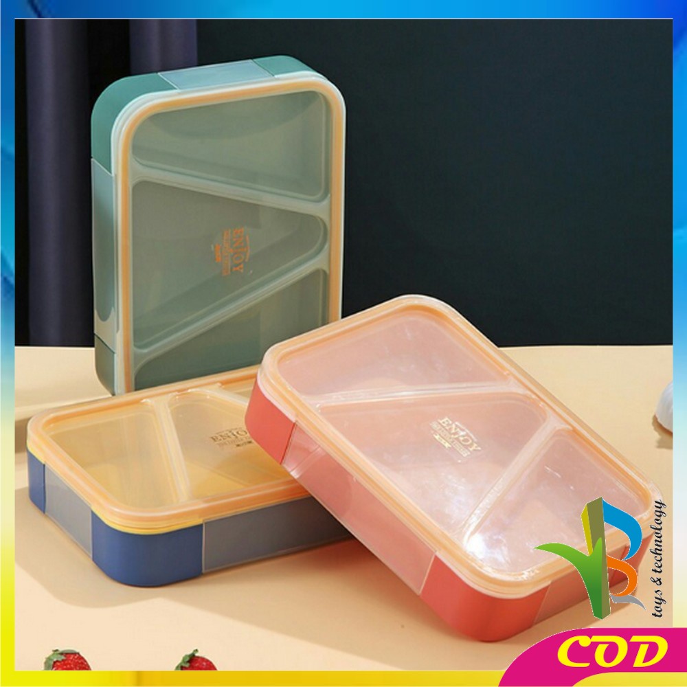 RB-C698 Kotak Bento BPA FREE Tempat Makan Set Sendok 3 Sekat Anti Tumpah / Tempat Bekal Sekat Segitiga Set Lunch Box Portable