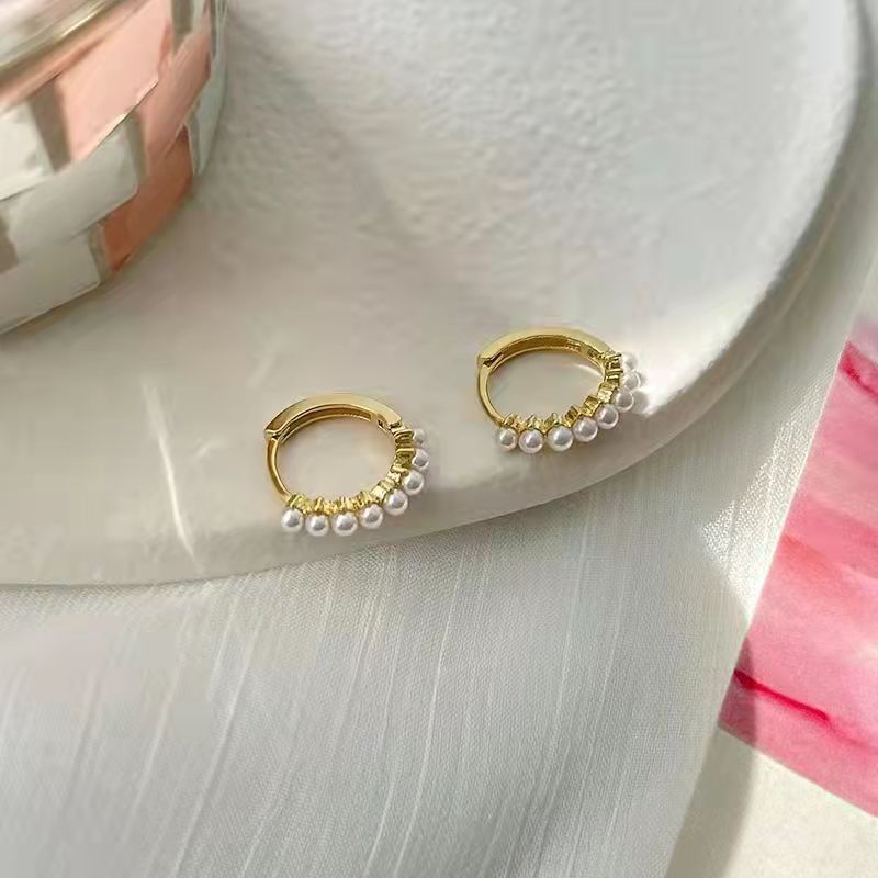 Anting Hoop Mutiara Korea Anting Hoop Wanita Aksesoris Perhiasan Anting Emas