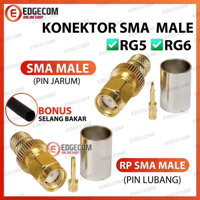 Konektor SMA / RPSMA  Male Crimp untuk RG5 RG6