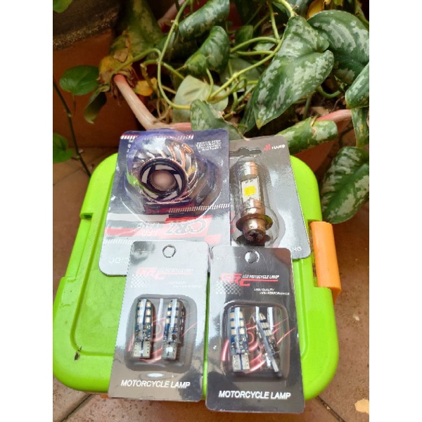 paket lengkap lampu motor lampu depan h6 2sisi projie dan 4biji sen jelly universal