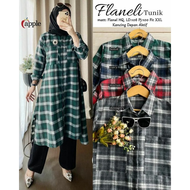 Flaneli Tunik, TUNIK FLANEL CANTIK MODIS FIT XXL LD 110 BAHAN FLANEL IMPORT TERMURAH OOTD