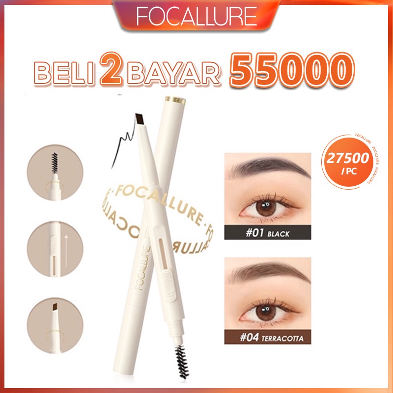 Focallure Tahan Air Sliding Eyebrow Pencil Pigmen tinggi Soft and Smooth Lasting Up to 12 Hours #ConfidenceHalo