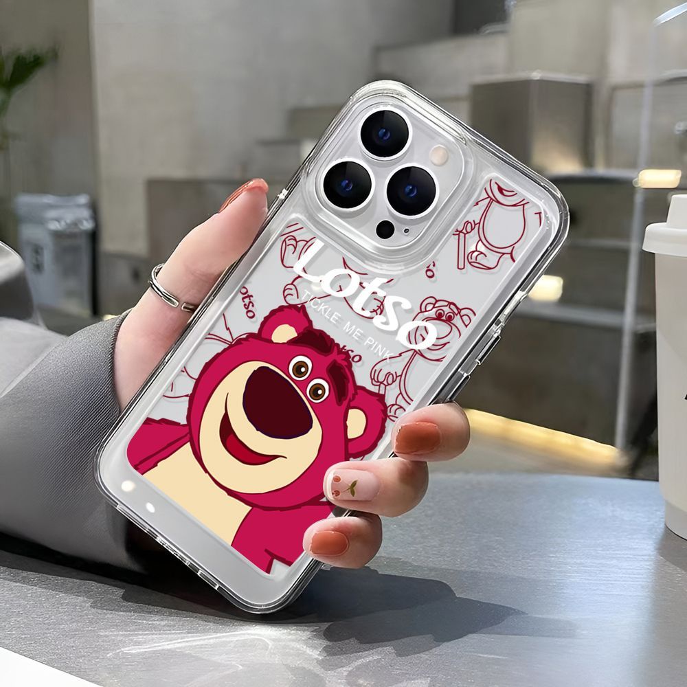 IPHONE Cute Pink Bear Soft Phone Case Kompatibel Untuk Iphone14 13 12 11 Pro XS Max Casing Tahan Guncangan X XR 78 Plus Cover TPU Transparan