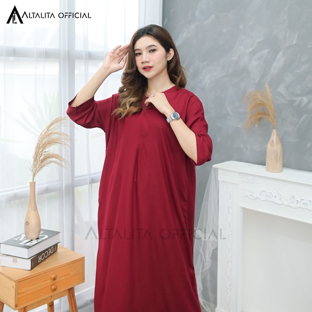 Altalita - Daster Rayon Panjang Polos Lengan Tangan Panjang 3/4 Long Dress Polos Semata Kaki Busui Homedress Polos Lengan Panjang Jumbo LD 120 Bahan Katun Adem Tebal Premium