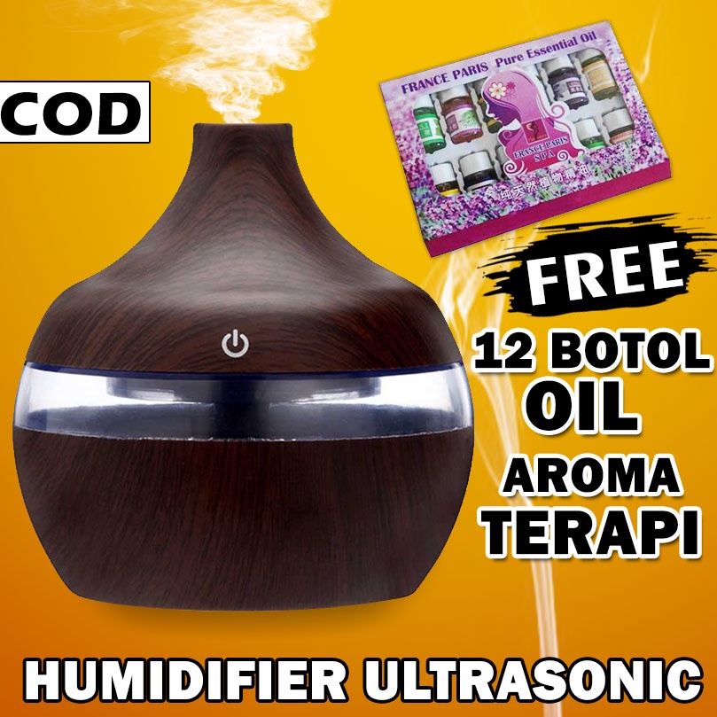 Humidifier Diffuser Aromaterapi Aromatherapy Disfuser Ultrasonic desain kayu Pengharum ruangan 300 ml