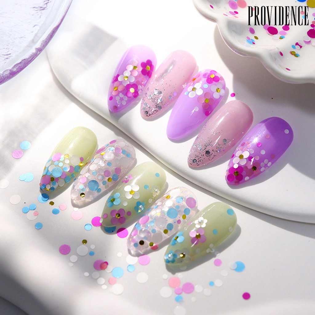 Providence 1kotak Nail Art Payet Bersinar Berkilau Mempesona DIY Multicolor 12kisi Mix Ukuran Kuku Bulat Payet Serpihan Manicure Store Supply