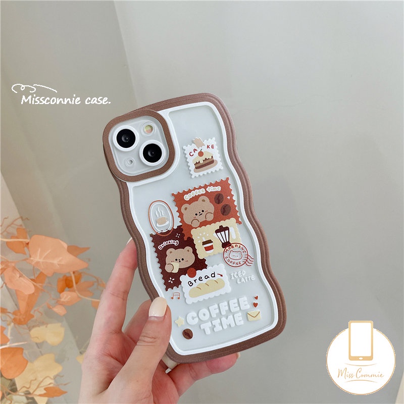 Redmi 12C 10 9T 10C 9C Nfc9 9A 10A A1 A1+Mi 11T Redmi Note9 8 Note 10 11 10s 11s 11Pro+Note 10 Pro Max Plus Retro Vintage Lucu Kartun Beruang Kopi Wavy Edge Soft TPU Phone Sarung