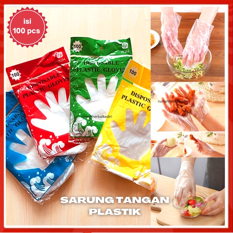 Sarung Tangan Plastik Isi 100Pcs Disposable Plastic Gloves Sekali Pakai Bening