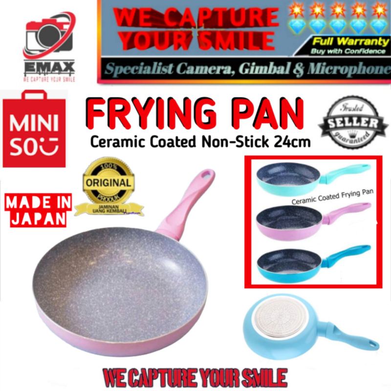 MINISO JAPAN Ceramic Coated Frying Pan 24cm Non-Stick Wajan Panci Tanpa Lengket Aluminum + Bakelite 