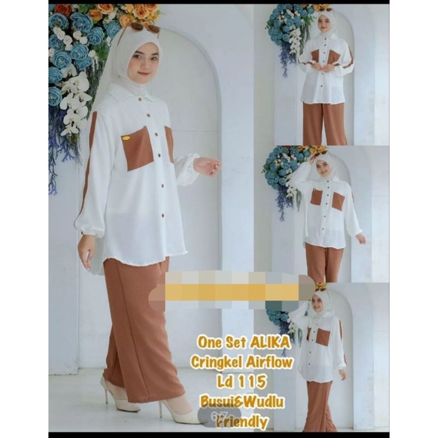 Akila Set/Stelan Kemeja Kombinasi Cringkle Airflow