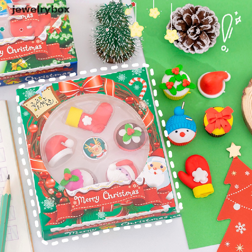 [jewelrybox] 1set Set Anak Christmas Eraser Set Alat Tulis Natal Kado Siswa Sekolah Tk Perlengkapan Sekolah Stationery Set Butik